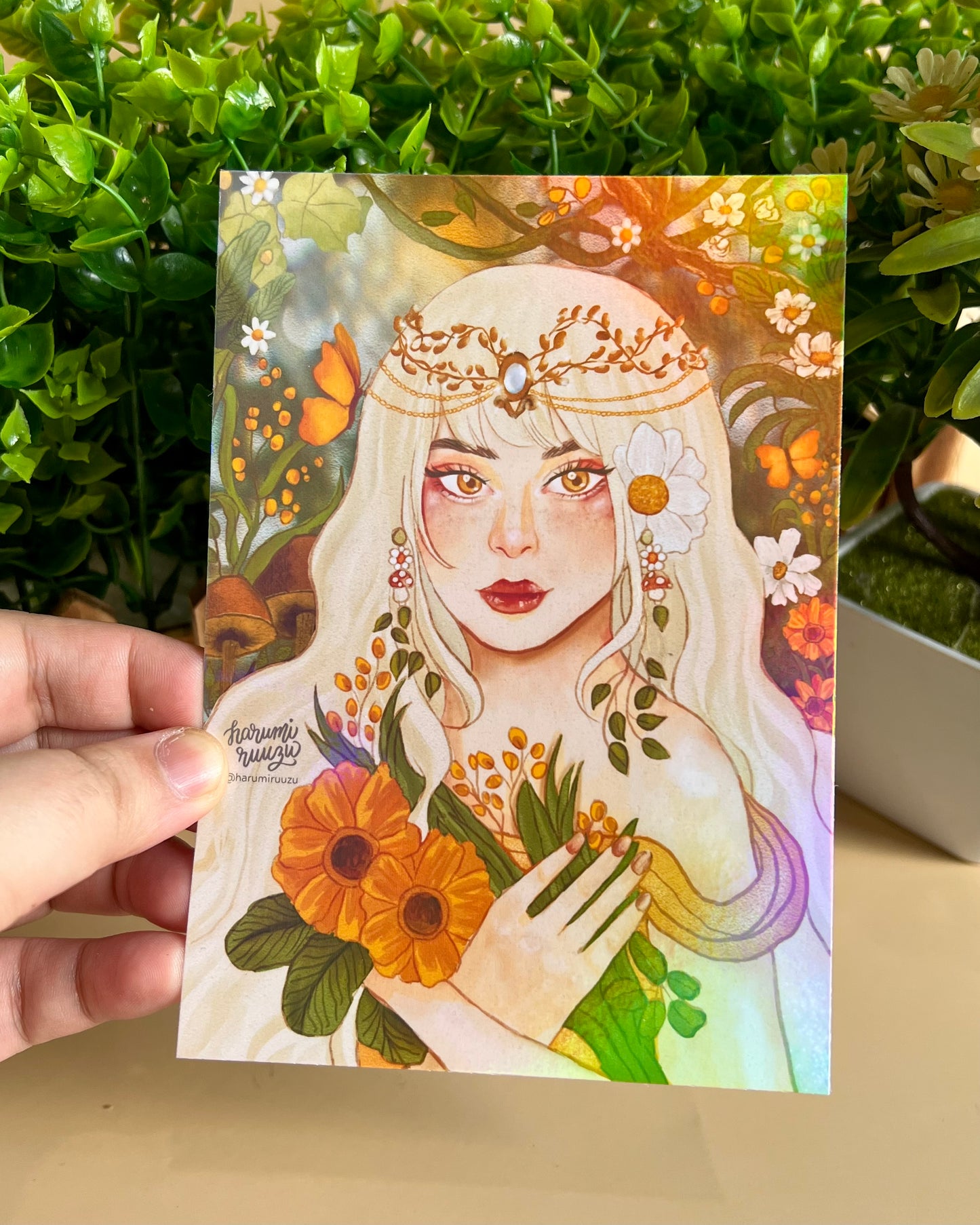 “Forest Queen” Holographic Rainbow Laminated Art Print - Original Art by Ruth Santos Regalado