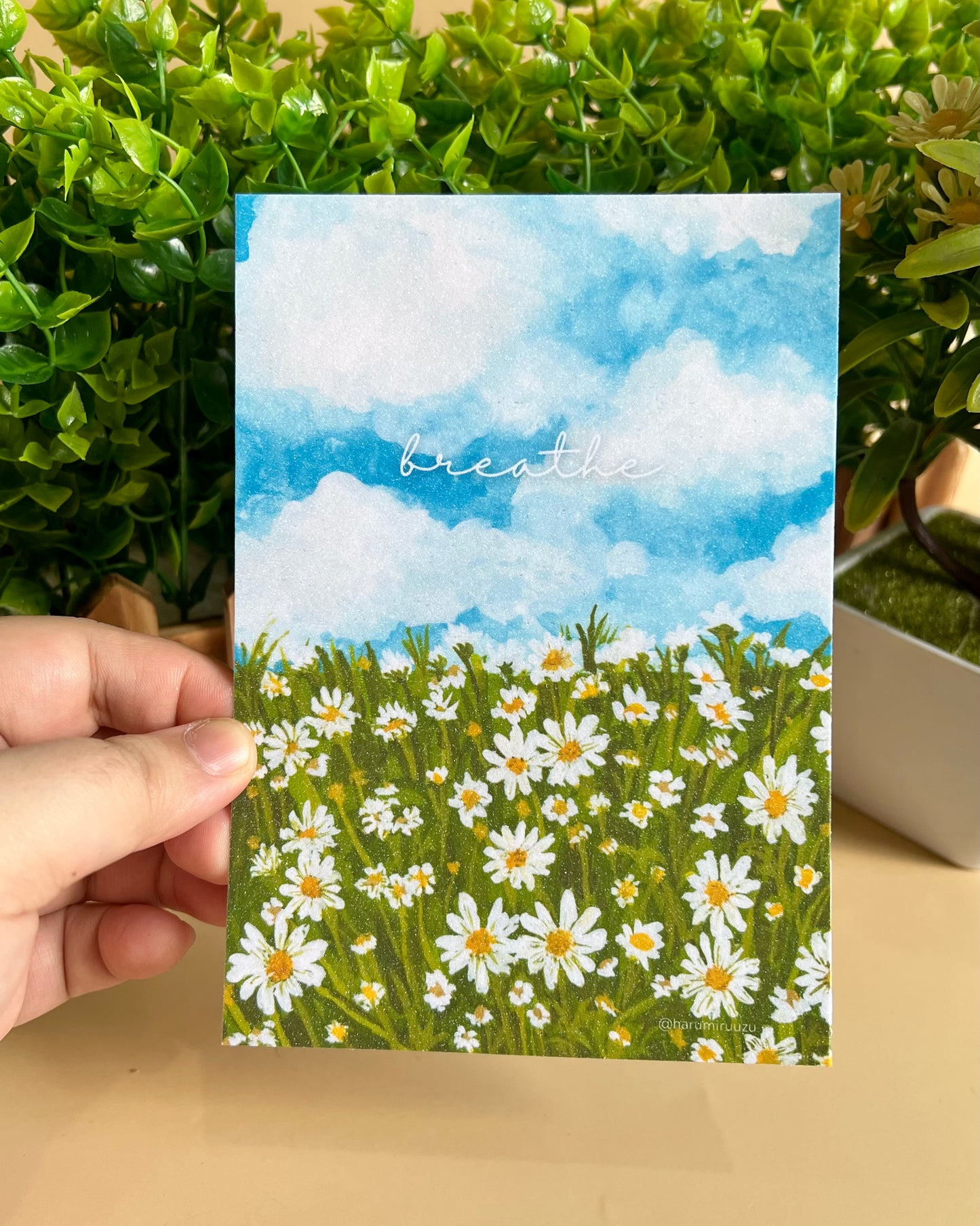 “Breathe” Daisy Field Glitter Laminated Art Print - Original Gouache Art by Ruth Santos Regalado