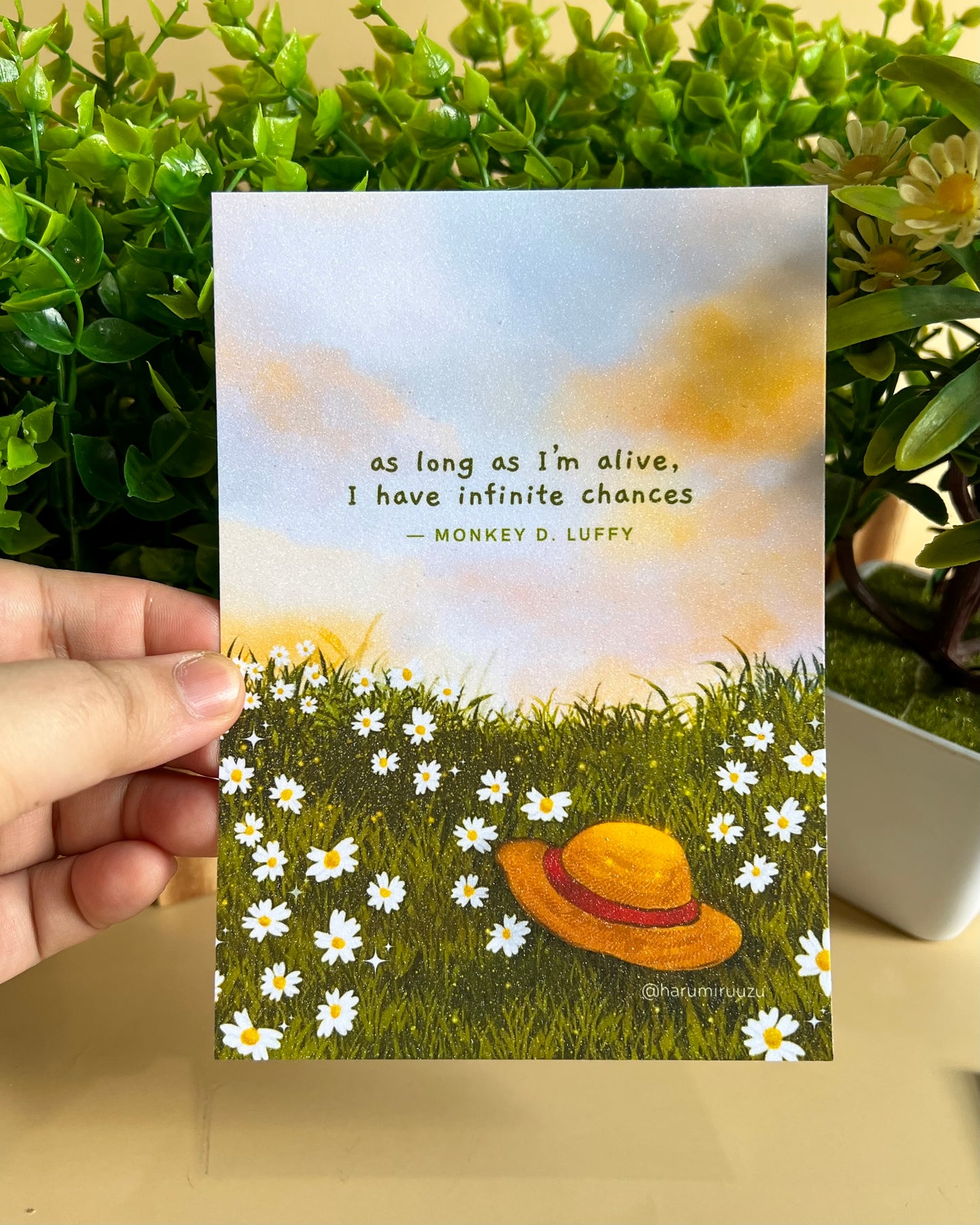 StrawHat & Daisies - One Piece Fan Art Glitter Laminated Art Print by Ruth Santos Regalado