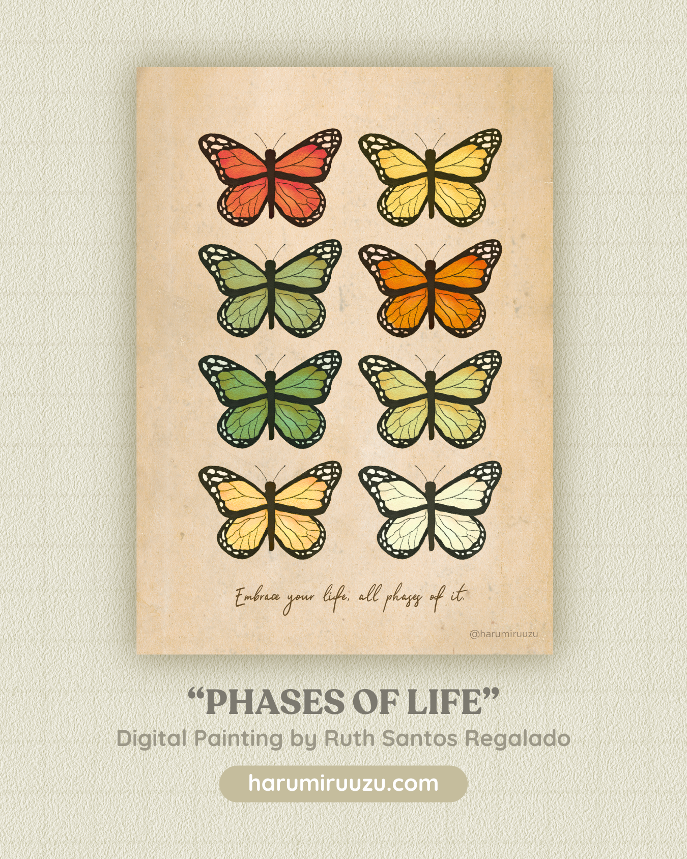 "Phases of Life" Glitter Laminated Art Print - Original Art by Ruth Santos Regalado