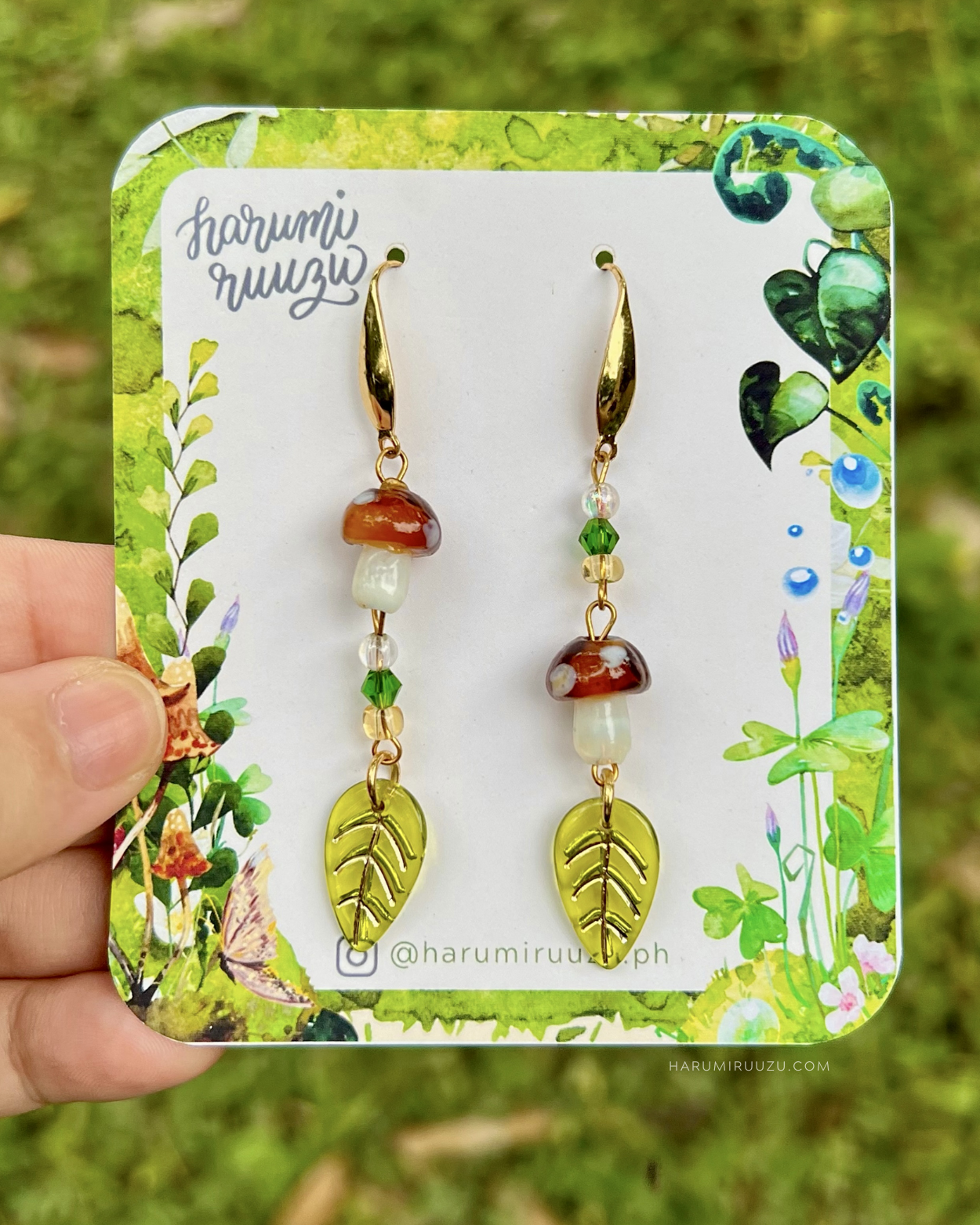 Mushroom with Leaf Handmade Earrings