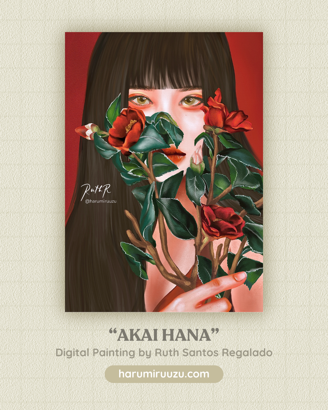 “Akai Hana” Glitter Laminated Art Print - Original Art by Ruth Santos Regalado