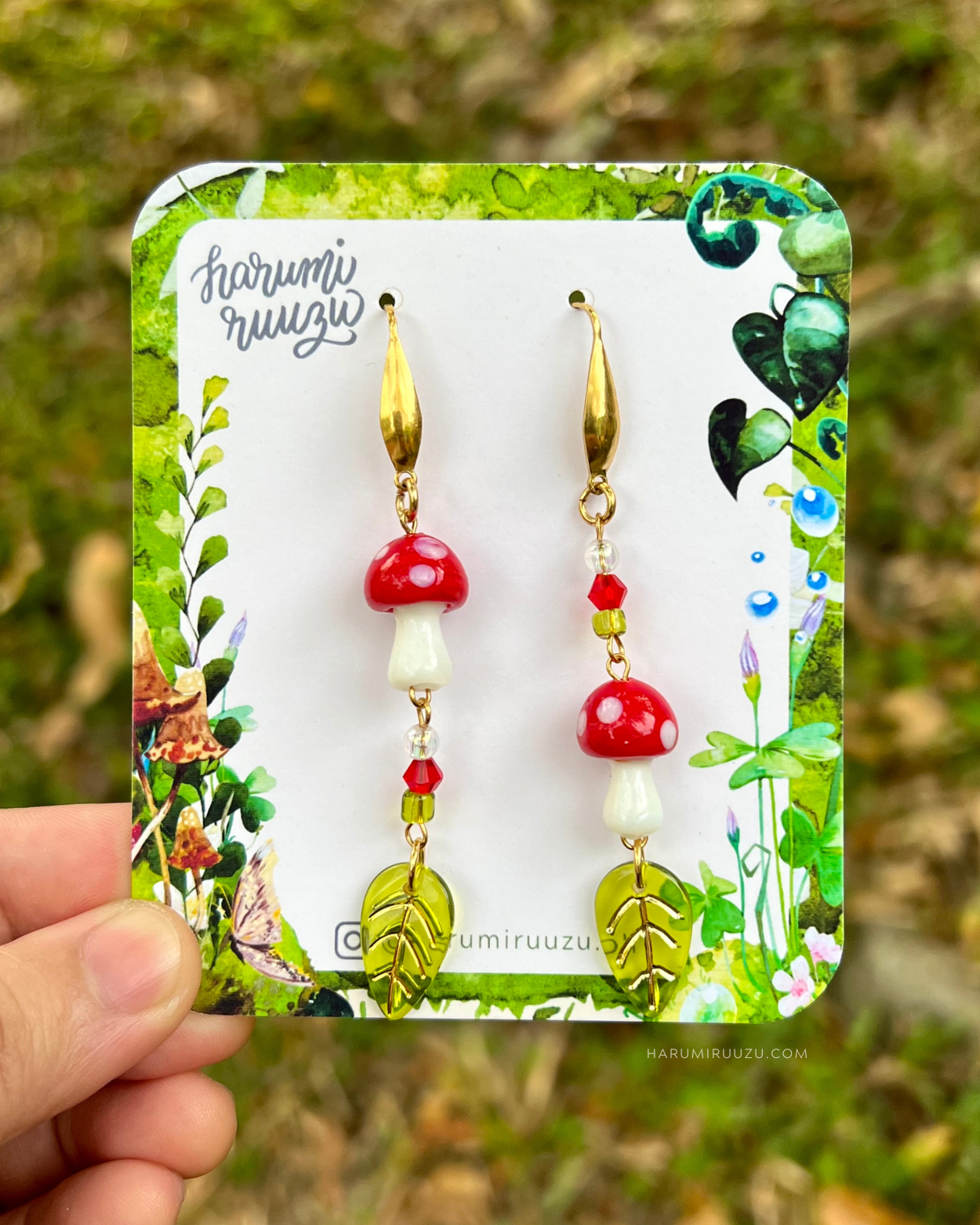 Mushroom with Leaf Handmade Earrings