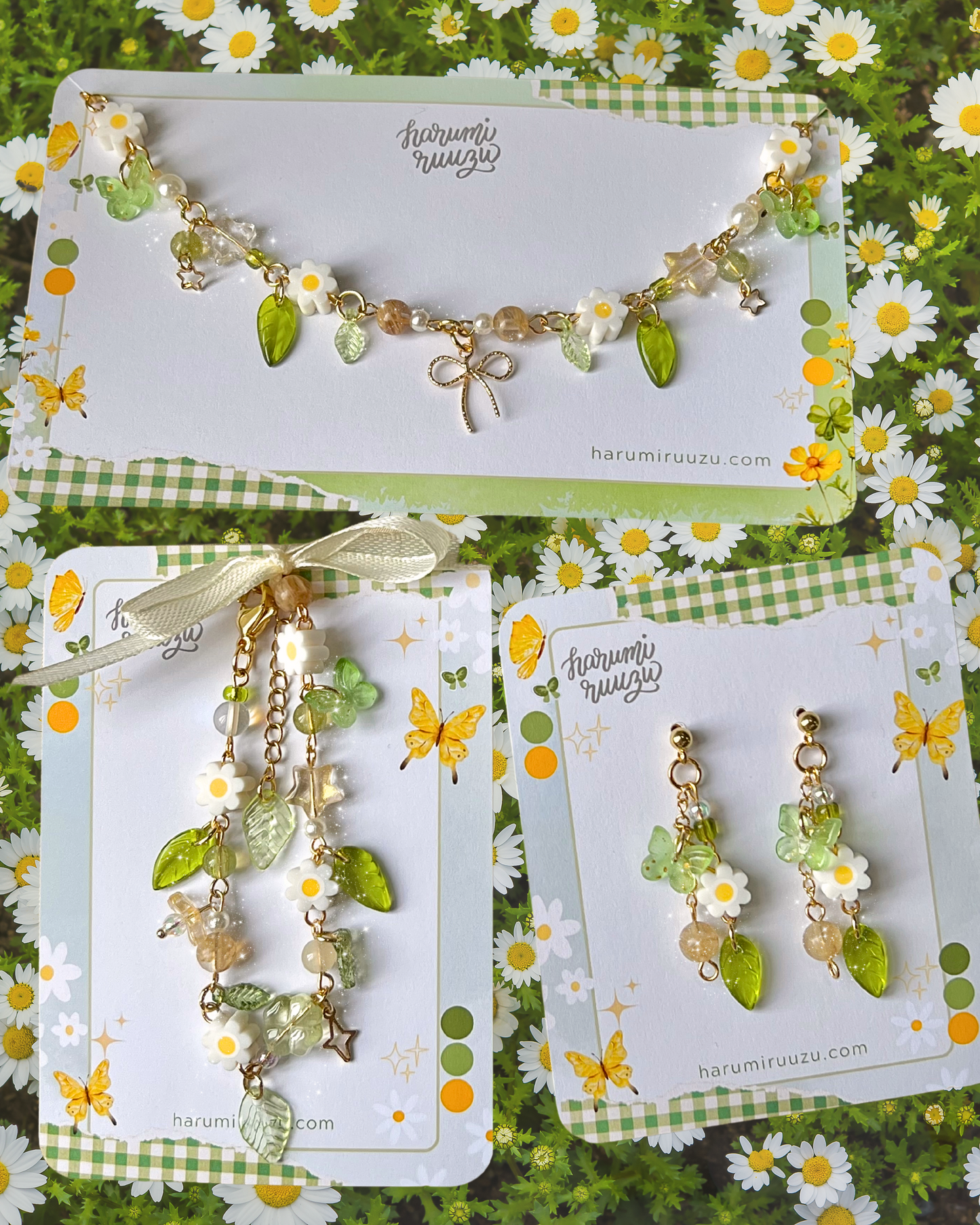 Daisy Girlie Collection — Handmade Earrings, Bracelet, Necklace Jewelry Set by harumiruuzu