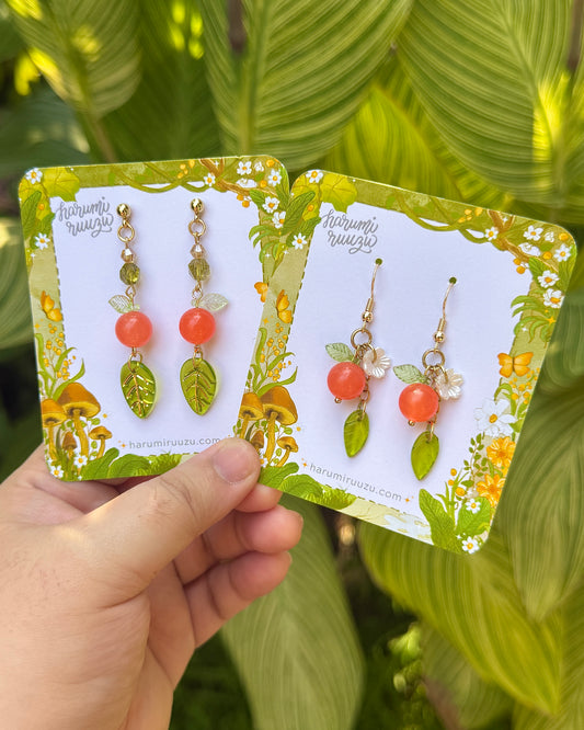 Leafy Tangerine Orange Fruit Handmade Earrings