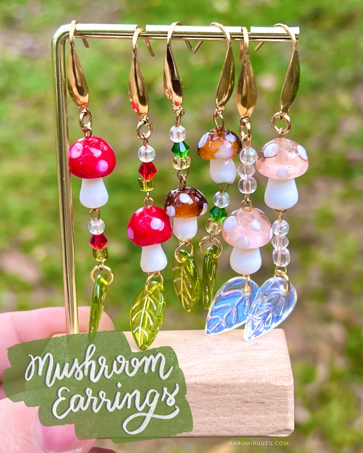 Mushroom with Leaf Handmade Earrings