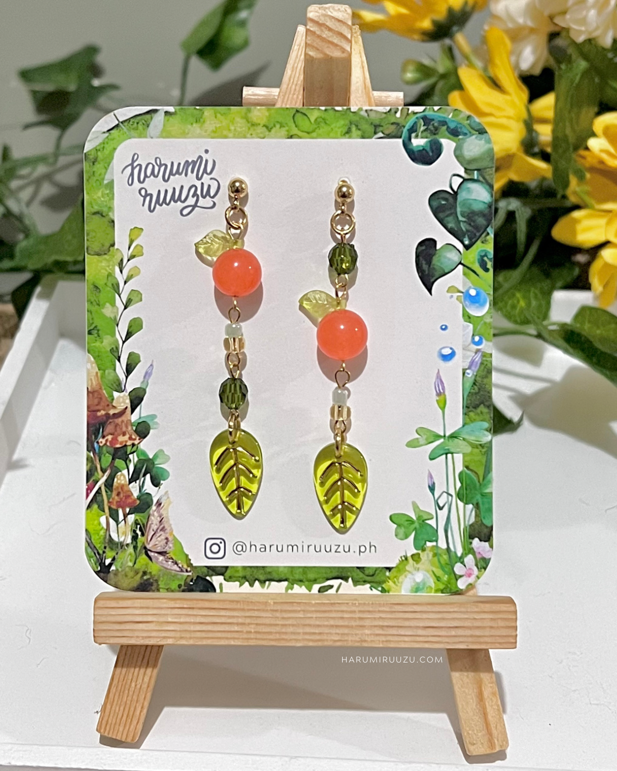 Leafy Tangerine Orange Fruit Handmade Earrings