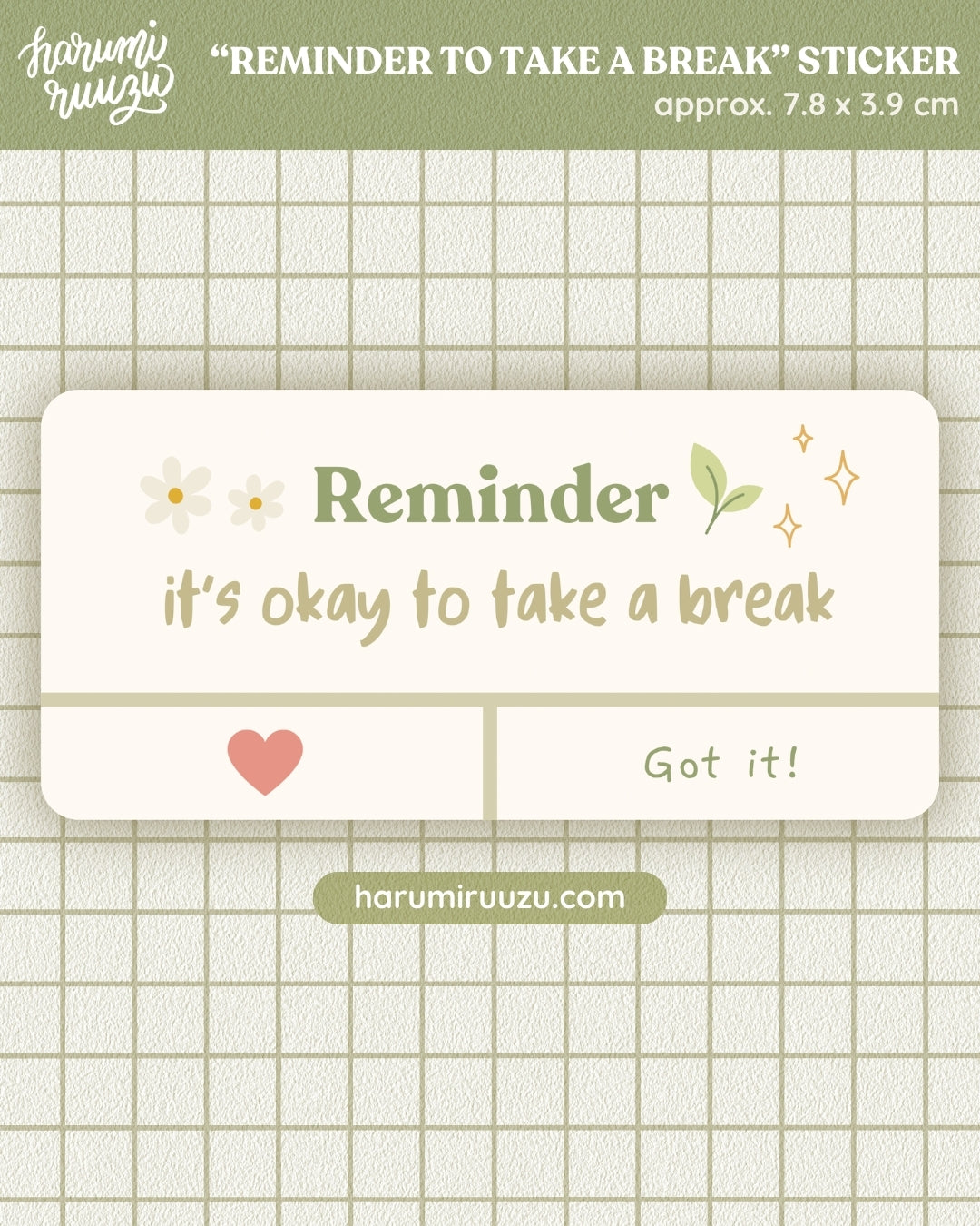 “Reminder to Take a Break” Holographic Rainbow Laminated Sticker by harumiruuzu