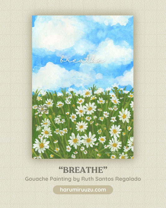 “Breathe” Daisy Field Glitter Laminated Art Print - Original Gouache Art by Ruth Santos Regalado