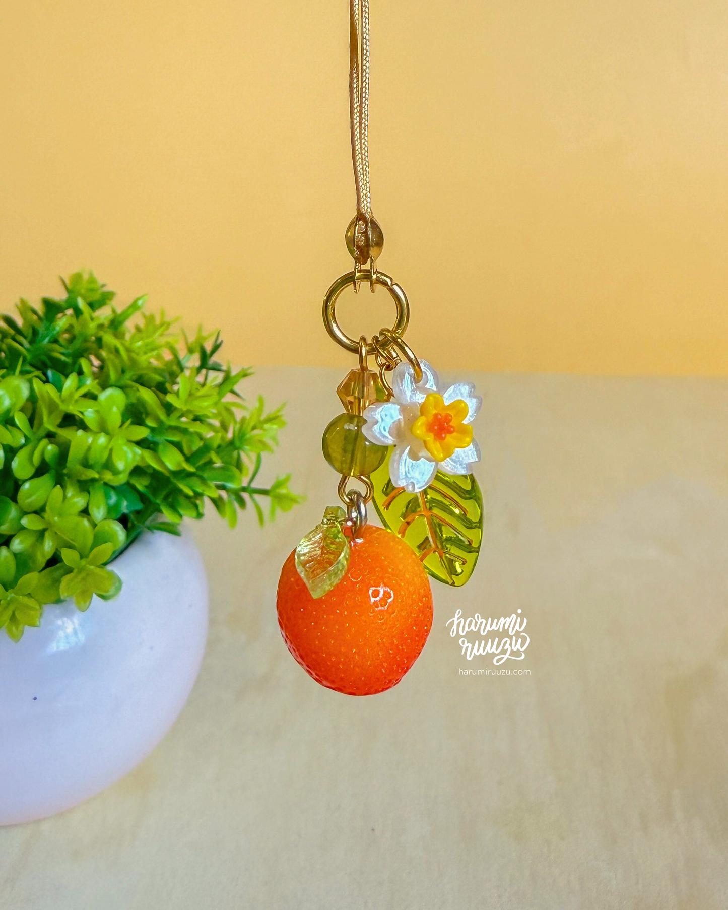 Tangerine Blooms Phone Charm