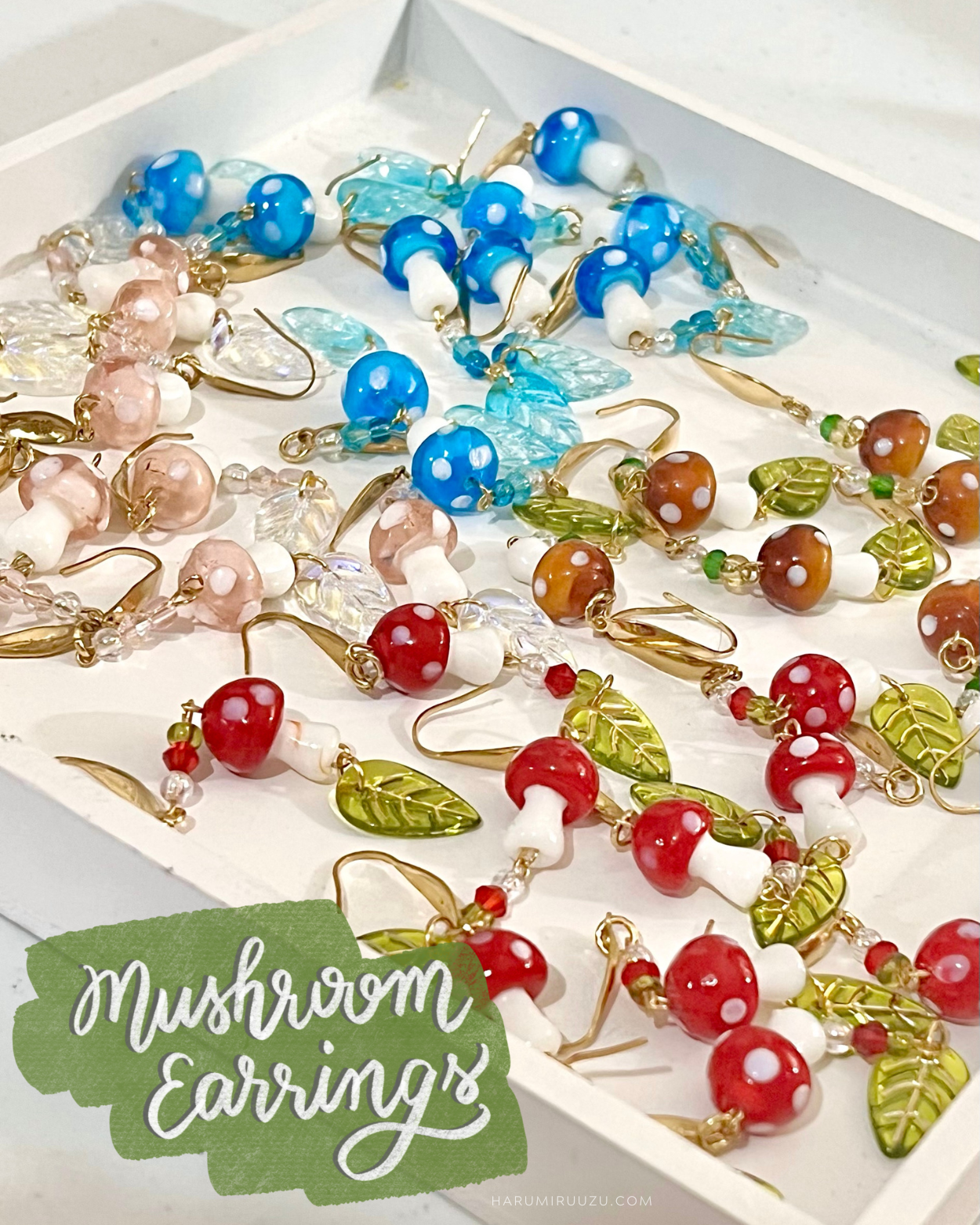 Mushroom with Leaf Handmade Earrings