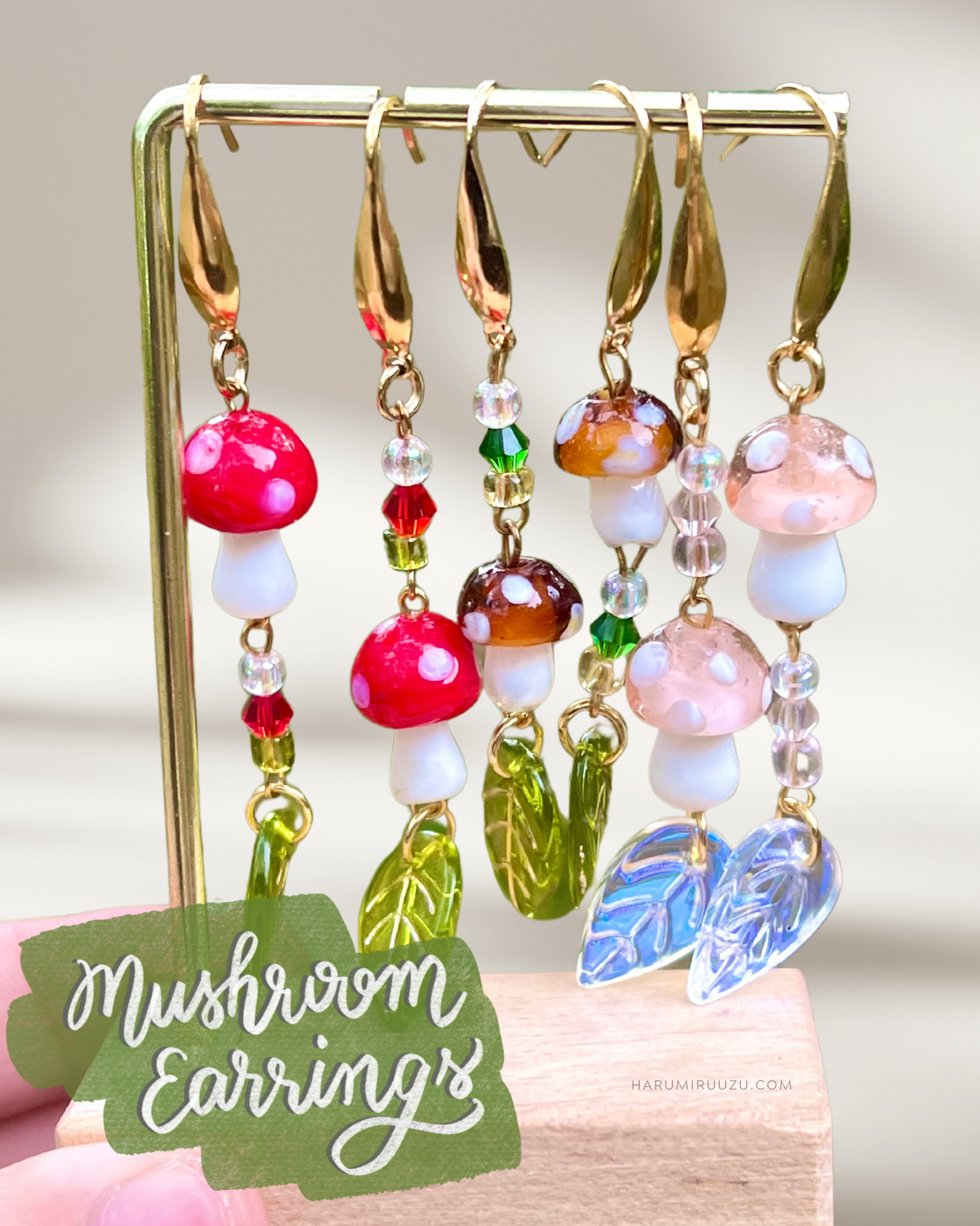 Mushroom with Leaf Handmade Earrings