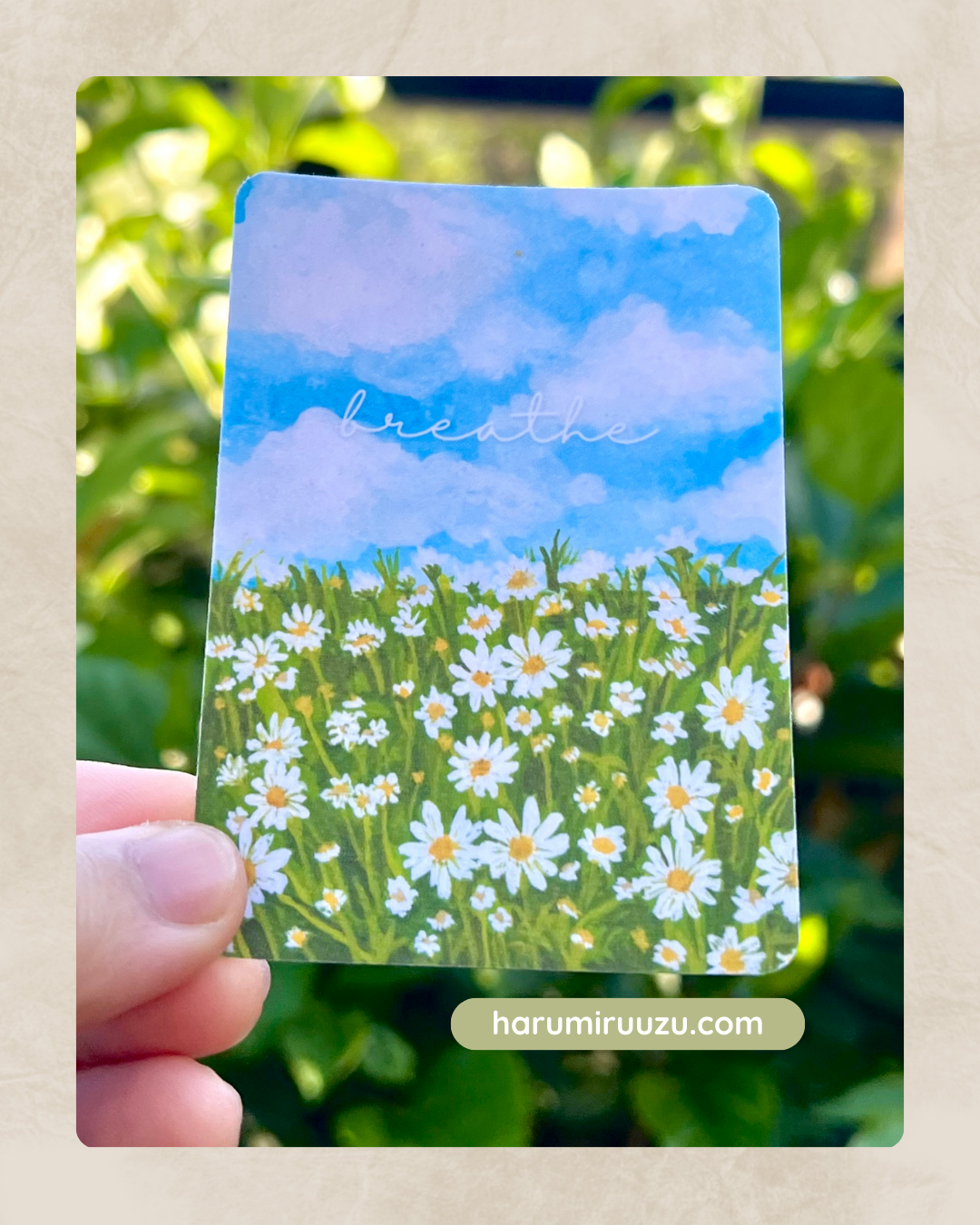 “Breathe” Daisy Field Glitter Laminated Sticker — Original Gouache Art by Ruth Santos Regalado