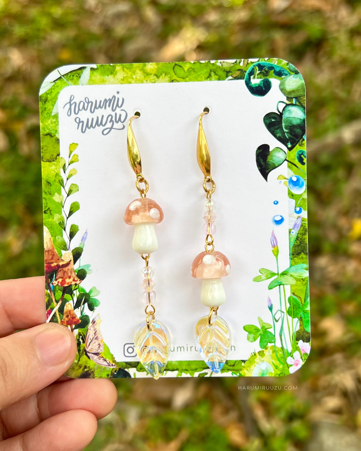 Mushroom with Leaf Handmade Earrings