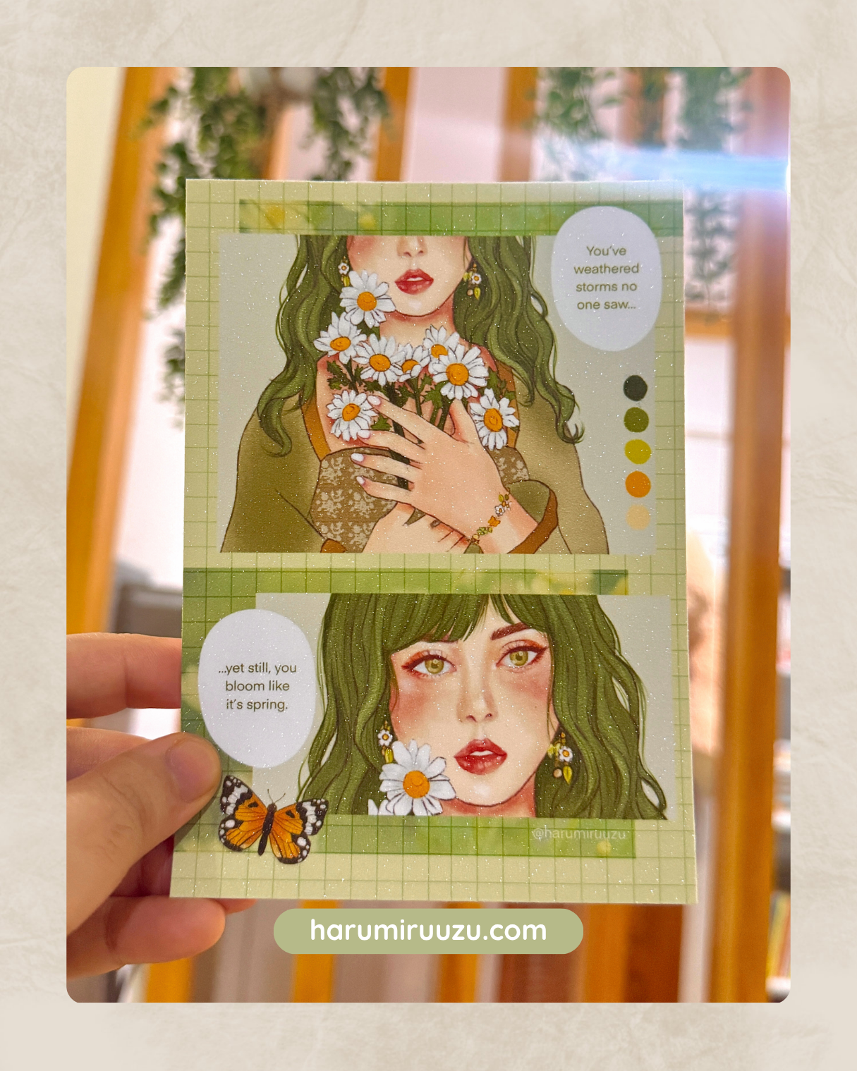 “Bloom Like It's Spring” Glitter Laminated Art Print - Original Art by Ruth Santos Regalado