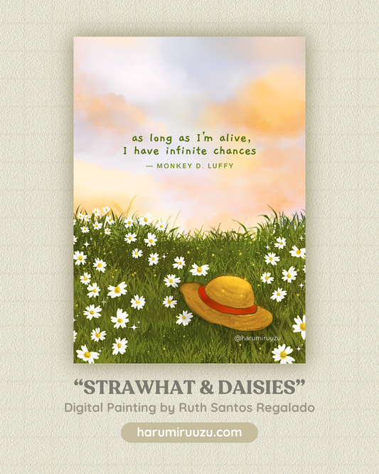 StrawHat & Daisies - One Piece Fan Art Glitter Laminated Art Print by Ruth Santos Regalado
