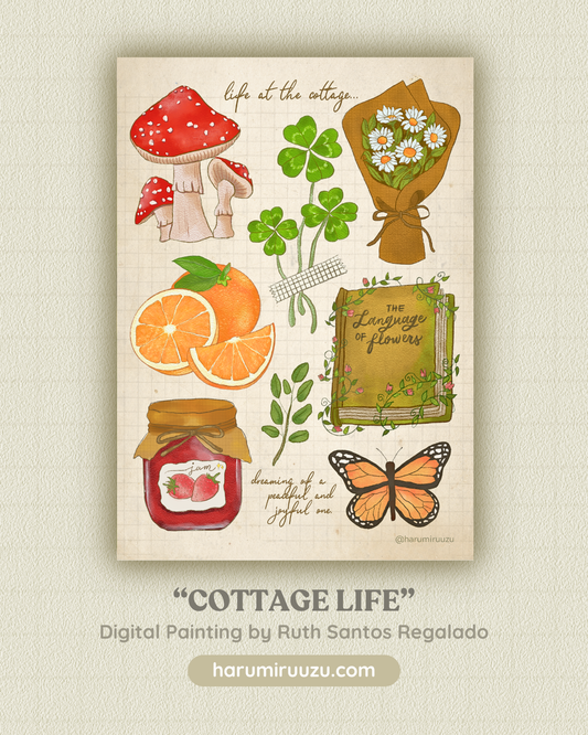 “Cottage Life” Glitter Laminated Art Print - Original Art by Ruth Santos Regalado