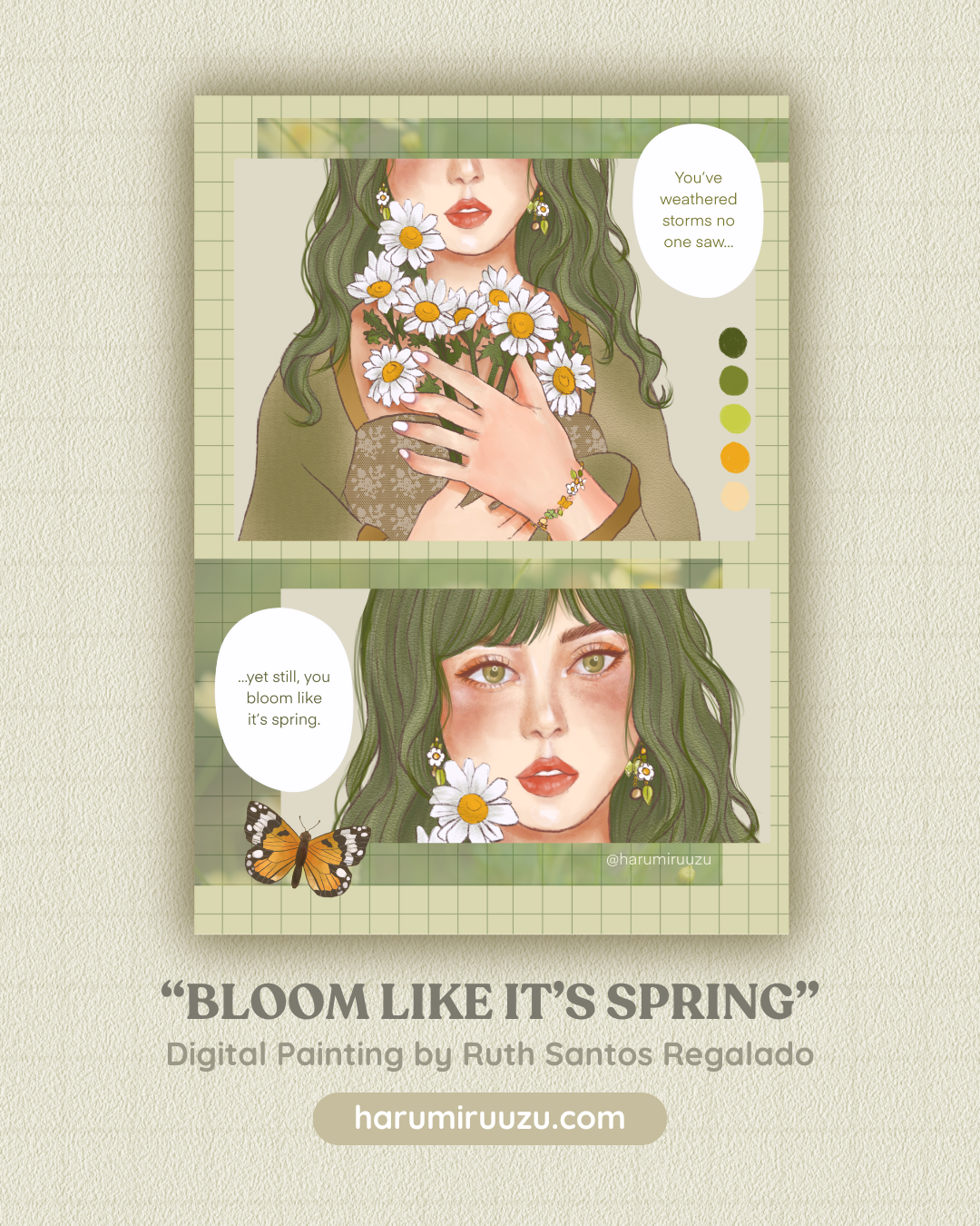 “Bloom Like It's Spring” Glitter Laminated Art Print - Original Art by Ruth Santos Regalado