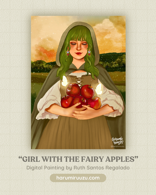 "Girl with the Fairy Apples" Glitter Laminated Art Print - Original Art by Ruth Santos Regalado